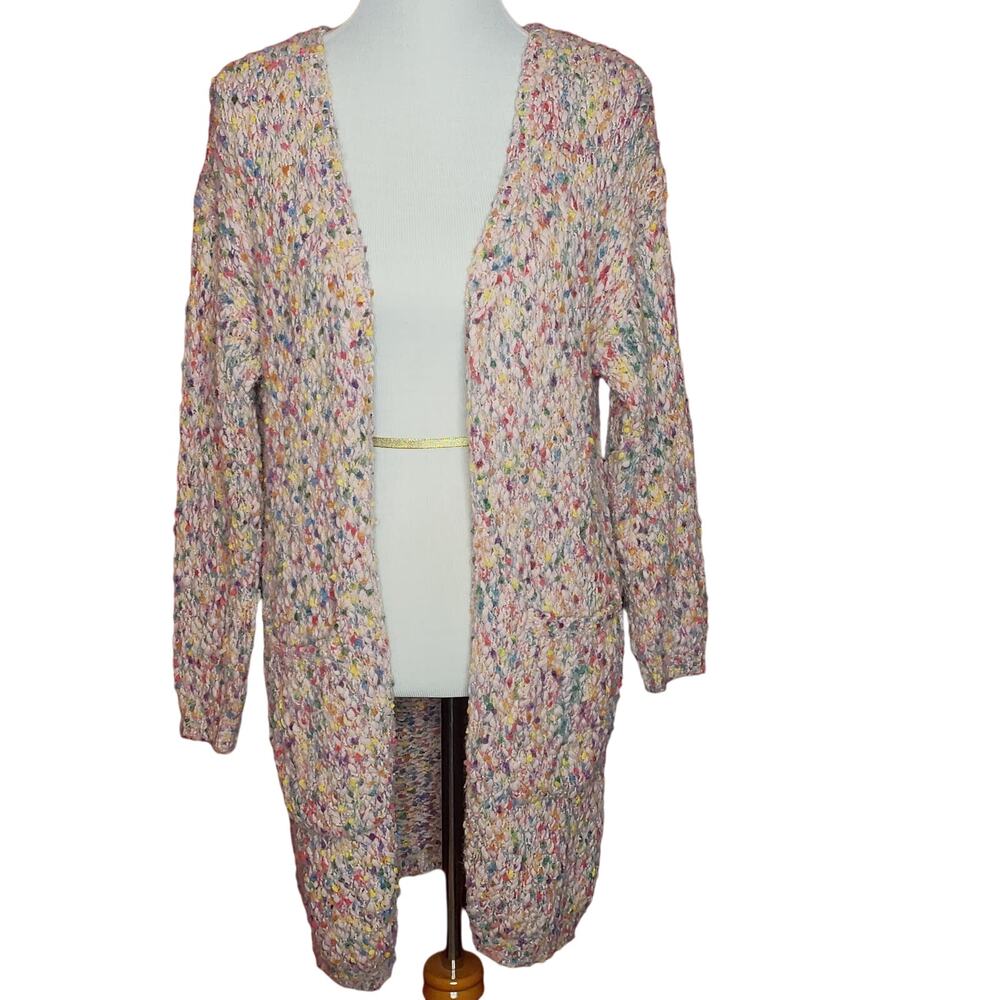 Love + Harmony women's long buttonless multi-color popcorn knit cardigan XS/S